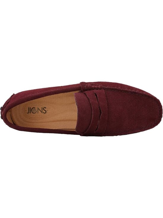 JIONS Men\'s Burgundy Suede Cow Leather Penny Loafers Moccasins Slip On Shoes main image 4